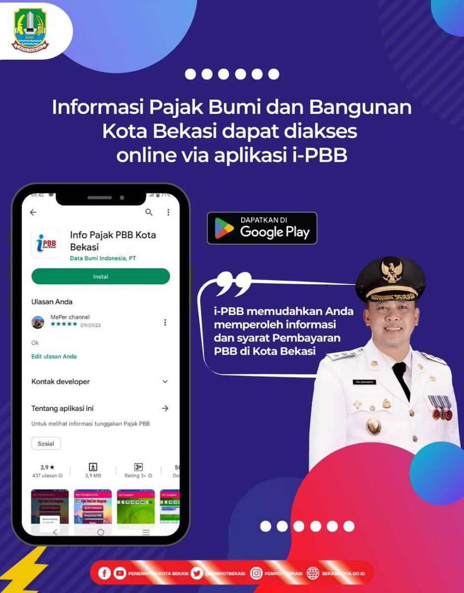 pemkotbekasi's tweet photo. Sekarang Kalian bisa akses informasi terkait Pajak Bumi dan Bangunan melalui Aplikasi i - PBB ya!
Semoga bermanfaat ๐
cc : @bapenda_bekasi
@mas_triadhianto
#bekasikotagoid
#pbb
#iPBB
#pajakonine
#jawabarat
#kotabekasi https://t.co/Fknsp5yZhB