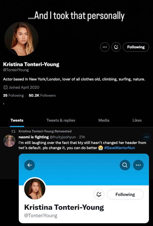 believerofonce's tweet photo. THIS 🤣🤣🤣 #SaveWarriorNun and now I'm still laughing too https://t.co/TcoMIAkedy
