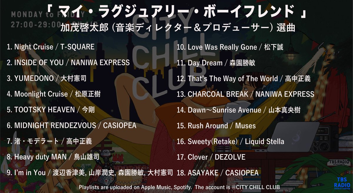 City Chill Club On Twitter プレイリスト公開 Ccc 1月9日 月 O A 加茂啓太郎 音楽ディレクター City Chill Club On Twitter プレイリスト公開 Ccc 1月9日 月 O A 加茂啓太郎 音楽ディレクター
