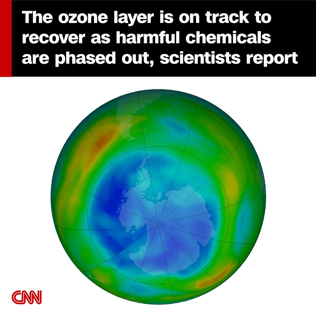 cnni's tweet photo. In rare good news for the planet, Earth’s ozone layer is on track to recover completely within decades, as ozone-depleting chemicals are phased out across the world, according to a new UN-backed assessment https://t.co/Gx05KUOUch https://t.co/armNDfPsBx