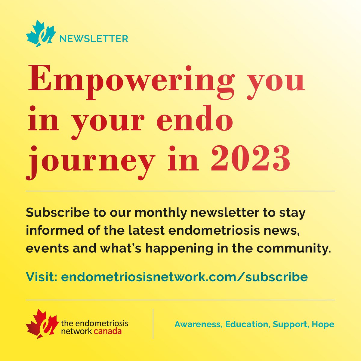 TheEndoNetwork's tweet photo. Discover how The Endometriosis Network Canada will empower you with the support, resources and community to help you in your journey with #endometriosis in 2023.

Subscribe to our monthly newsletter to learn more: https://t.co/R7jjM5jQJm

#Endometriose #EndometriosisAwareness https://t.co/E5gGlQ9IkD