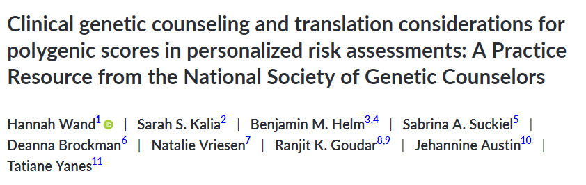 Excited to see the  genetic counseling practice resource for polygenic risk has been published!  This important resource covers PGS translation, counseling/risk communication, and ELSI considerations. <a href="/HGSAAustralasia/">Human Genetics Society of Australasia</a> <a href="/GCAustralasia/">Australasian Society of Genetic Counsellors (ASGC)</a> <a href="/UQMedicine/">UQ Medicine</a>