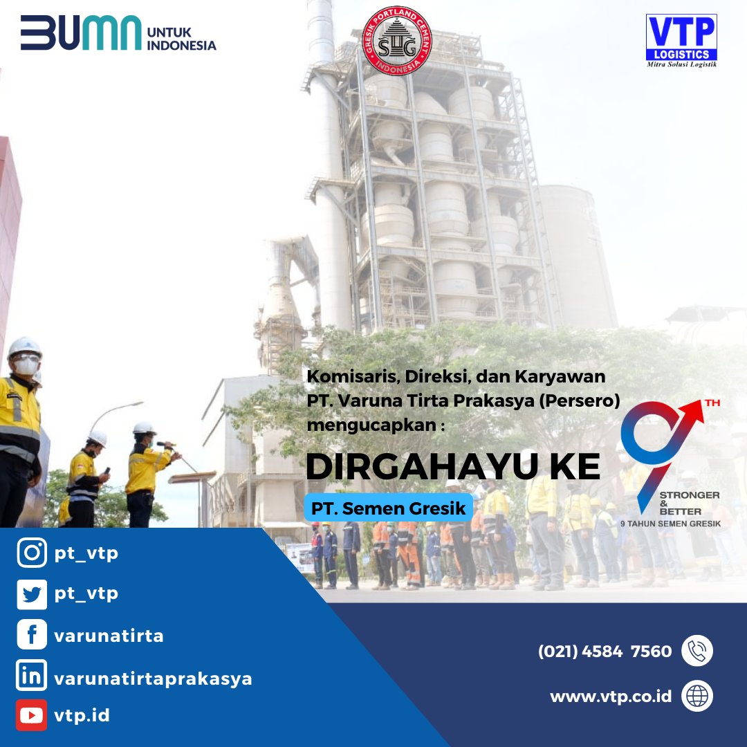 pt_vtp's tweet photo. Keluarga besar PT. VTP (Persero) mengucapkan Dirgahayu ke 9 PT. Semen Gresik @PTSemenGresik https://t.co/wdKI9TW0Zm