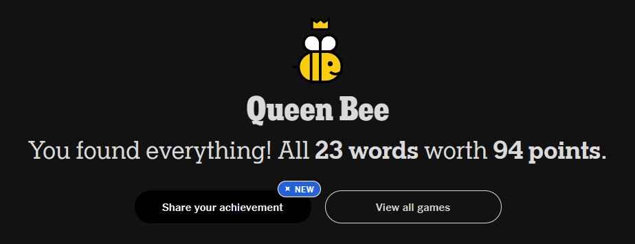 Ragarath98's tweet photo. Day 357-360: I'm going back to the office on Wednesday after almost 3 years without going. Scary...
PS: Nice to have some compound nouns back
#spellingbee #Nytspellingbee  #nytsb #hivemind https://t.co/g3O6iQEV46