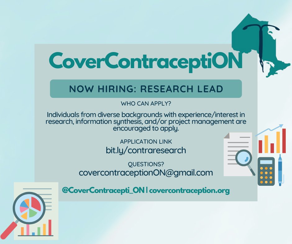 Exciting news: <a href="/Contracepti_ON/">CoverContraceptiON</a> is recruiting a Research Lead to lead a team of volunteers, conduct research projects &amp; develop publications to advocate for #contraceptionforall. Please share with anyone who might be interested!

Apply by January 31st here: bit.ly/contraresearch