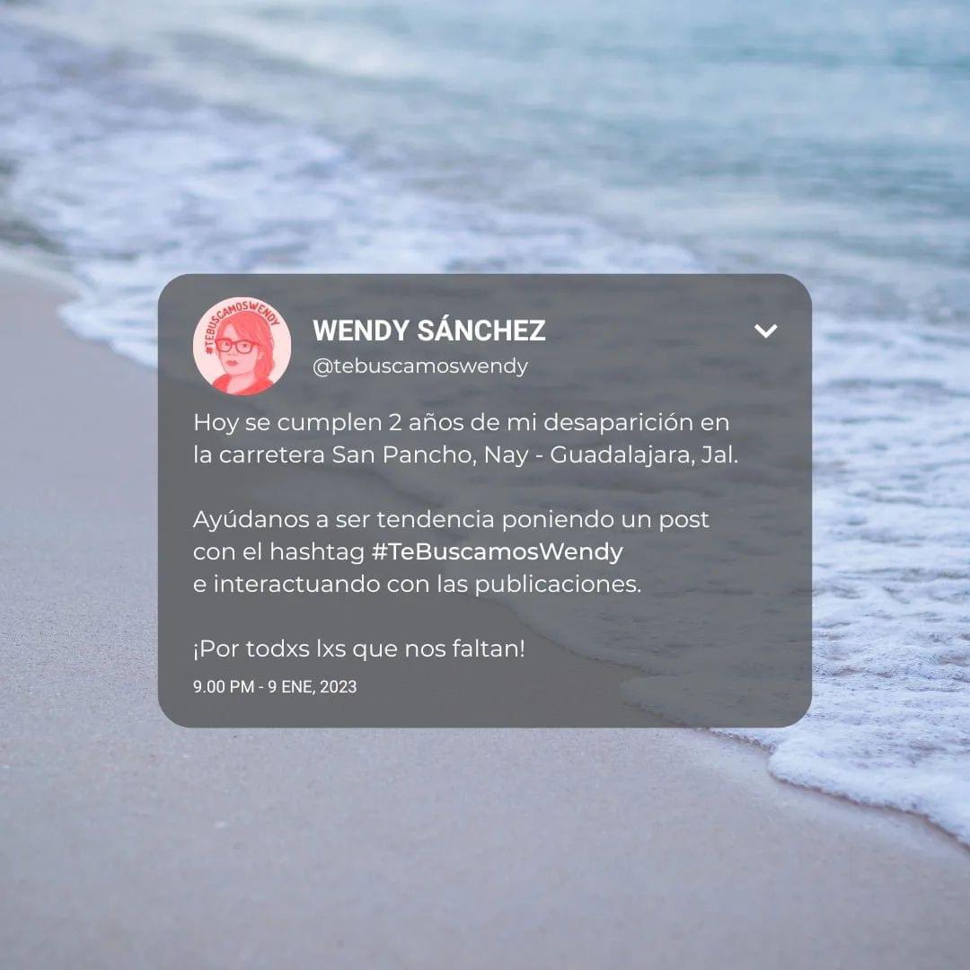 Han pasado dos años desde que Wendy desapareció, pero nosotres la seguimos buscando #TeBuscamosWendy