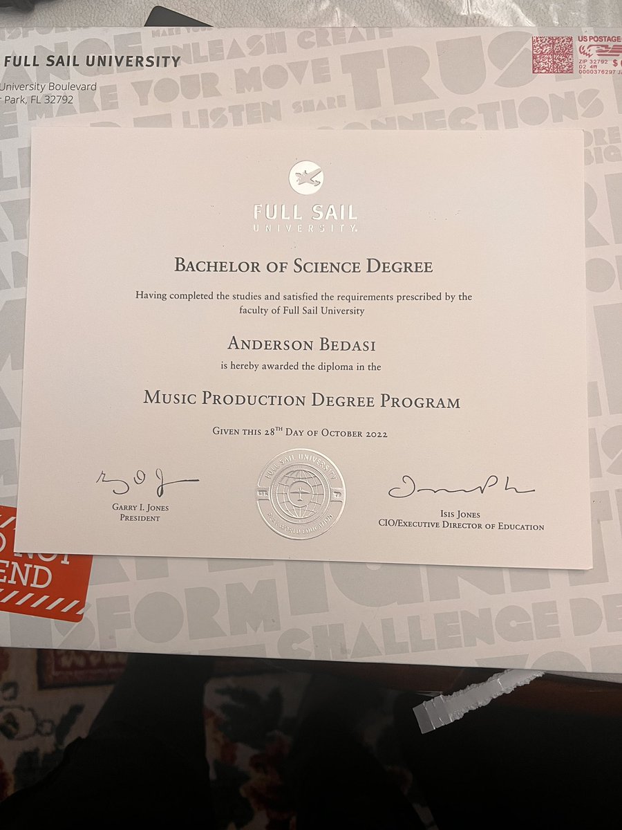 This is a piece of document I never thought I’d own #bachelorsdegree #fullsailuniversity