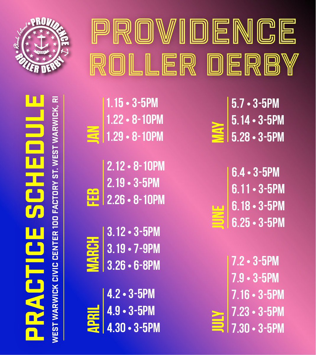 Roller Derby is back in swing in the ocean state. Come by practice at the WW Civic Center! Newcomers welcome!