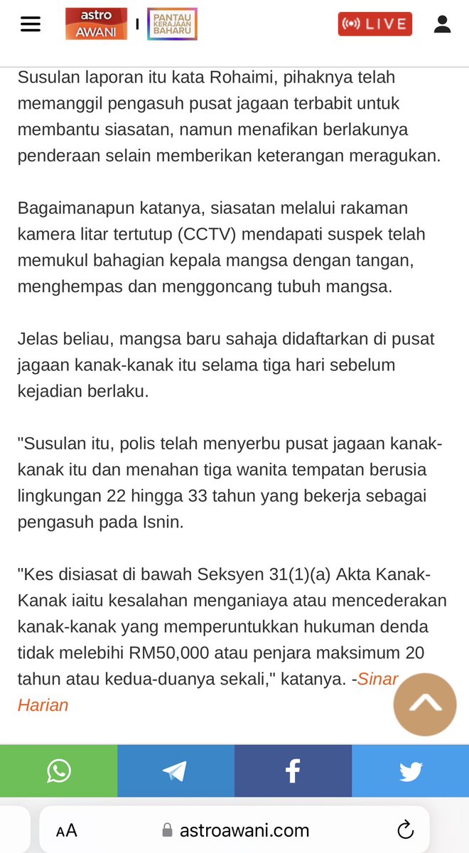f4izalhassan's tweet photo. Pasangan ini baru hantar anak umur 4 bulan ke pusat jagaan minggu lepas.

Balik kerja ambil anak, tapi lemah. Check hospital, ada pendarahan otak &amp; retak tempurung kepala.

Pengasuh nafi, tapi bukti CCTV, suspek pukul kepala, goncang mangsa. 

Makin ramai orang gila sekarang. https://t.co/YzZ0QUjJfs