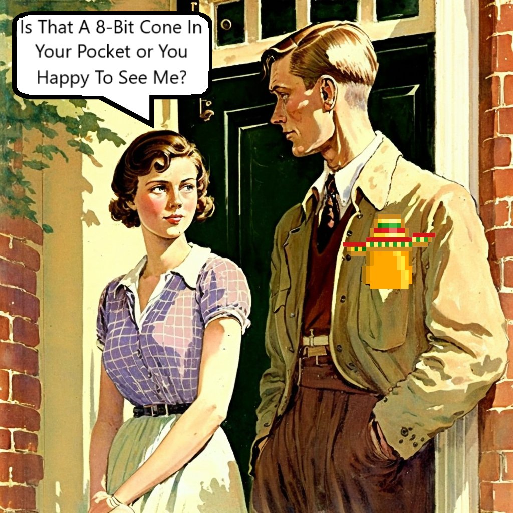 hunter57435's tweet photo. This is my entry for 3. Best Meme   - Best cone related meme  #8BitCones @MoonAlgo. AI Art made by myself. https://t.co/oRFQEKptBc