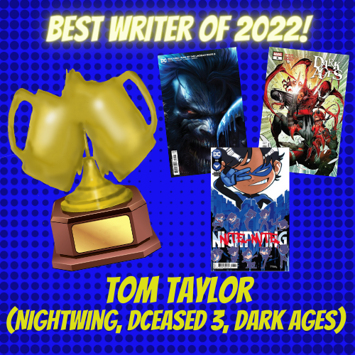 And the #CHEERSIE🍻 winner for BEST #WRITER OF 2022 is...
<a href="/TomTaylorMade/">Tom Taylor</a> for his amazing work on #DCeased, Dark Ages and of course, #Nightwing! (and plenty, but still not enough more)
Catch the full show hosted by <a href="/cheerstocomics/">Cheers To Comics! Podcast🍻</a> &amp; <a href="/ODPHpodcast/">The ODPH Podcast</a> here!👉 youtube.com/watch?v=koe4oM…