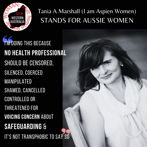 SFWAustralia_WA's tweet photo. Tania A Marshall: FABULOUS AUSTRALIAN WOMAN who is Standing for Women; safeguarding Australians by advocating ethical psychological health care #Autism #Australia @TaniaAMarshall #standingforwoman #sfwaustralia #Aspien #gender #trans #firstdonoharm #IAPCI #psych https://t.co/jBFyixrOy6
