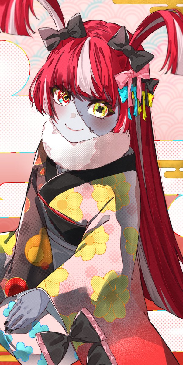 kureiji ollie 1girl stitched face zombie solo red hair grey skin patchwork skin  illustration images