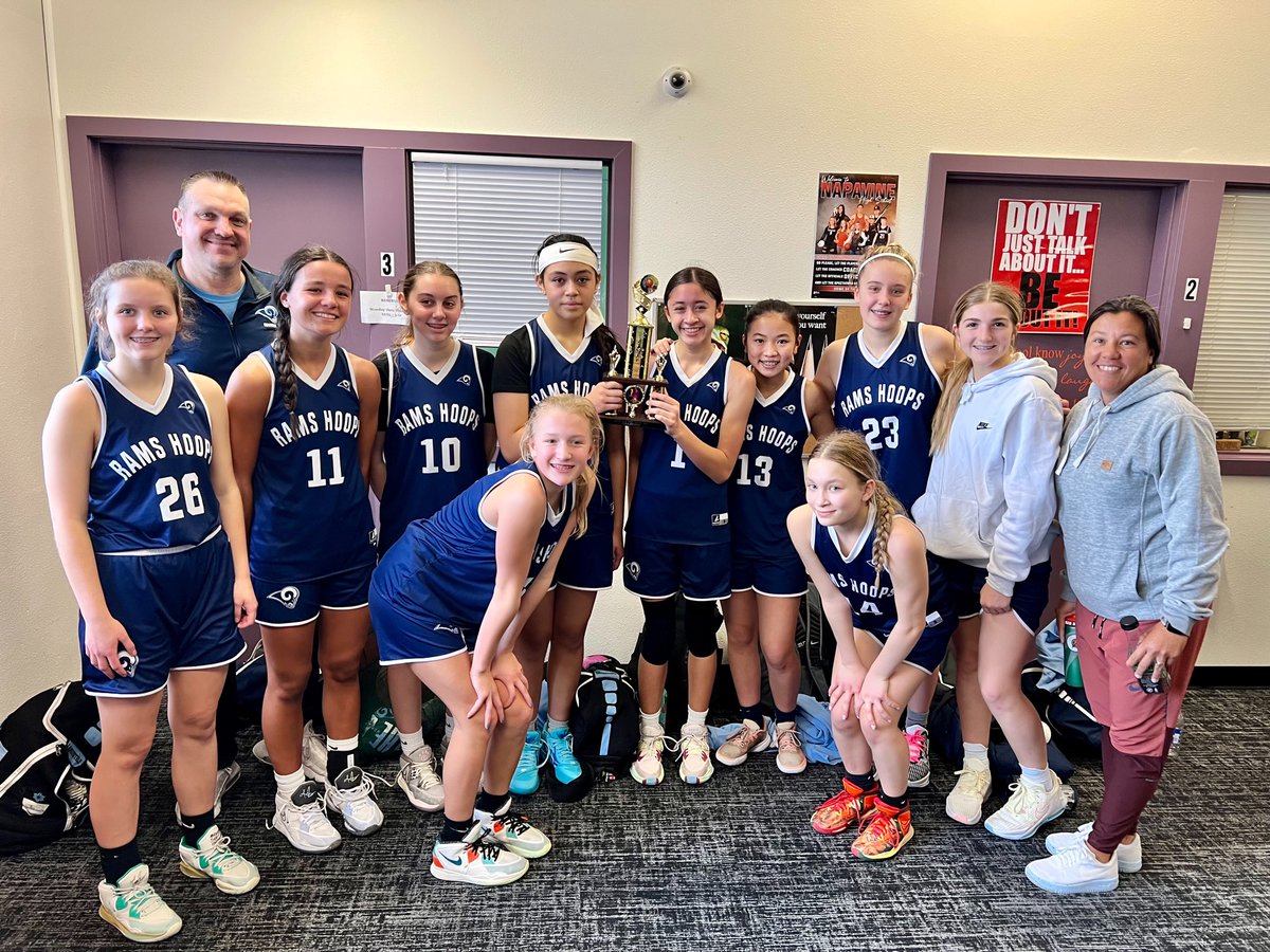 Congrats to the Rams Hoops 8th grade girls team for going 3-0 today and winning the Hub City Shootout!  Well done girls!!