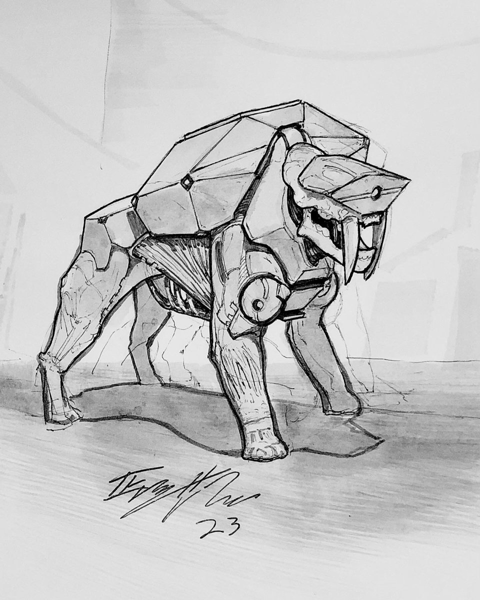EverettArce's tweet photo. #Creatuanary2023 #undeadsmilodon #Cyberpunk #sabertooth #sabertoothtiger #ink #inkart  #creaturedesign #design #sketch #process #learn #howtodraw #howtodesign #monster #giant  #art https://t.co/zjIxM2Vice