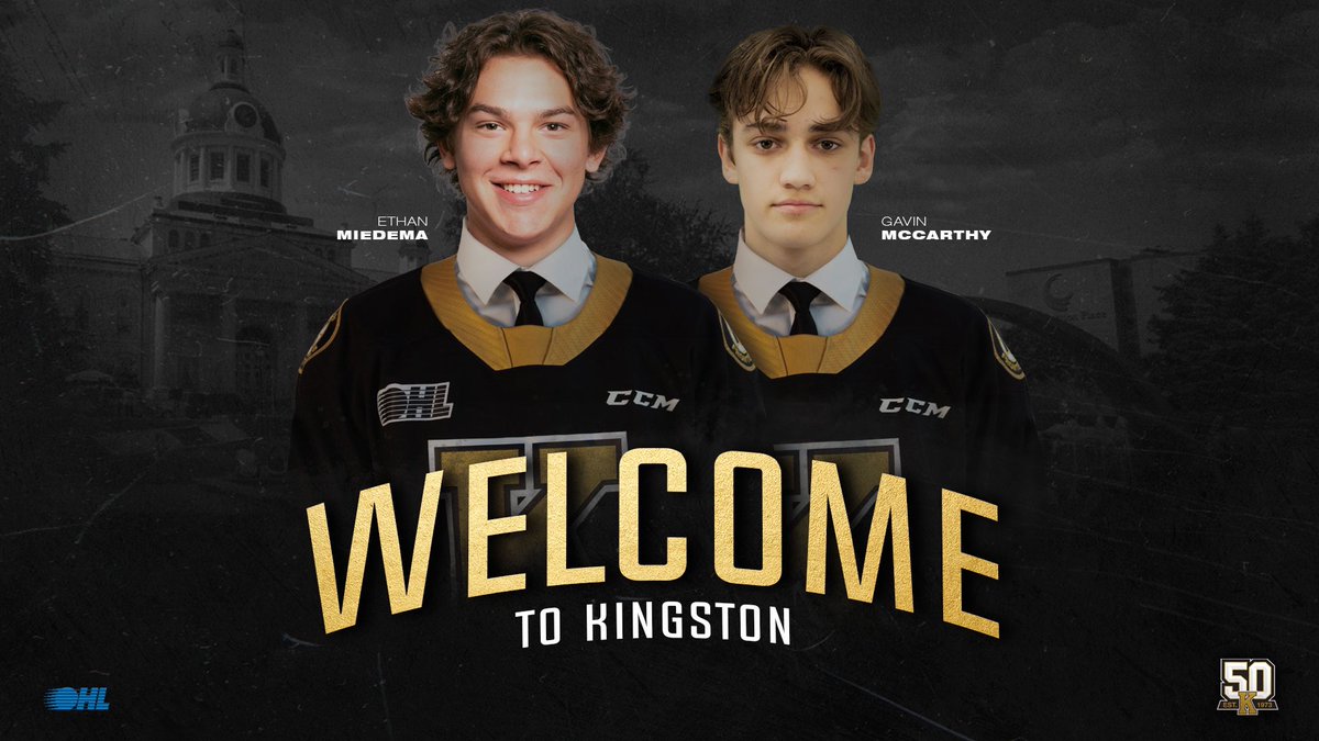 Welcome to Kingston Ethan and Gavin!

Miedema has played in 101 career OHL games. The skilled forward has scored 25 goals and 44 assists for 69 points.

McCarthy is a talented defenceman currently playing for the Muskegon Lumberjacks in the USHL.

#FrontsHockey | <a href="/OHLHockey/">Ontario Hockey League</a>