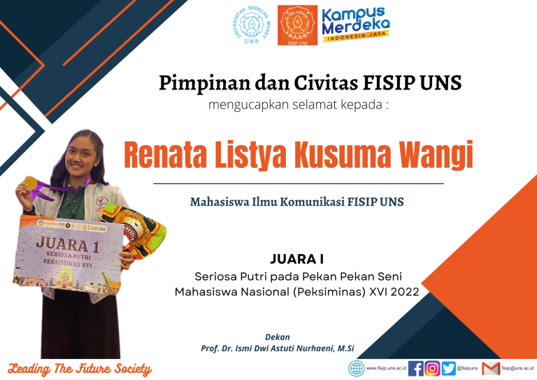FisipUNS's tweet photo. Mahasiswa Ilmu Komunikasi Raih Juara 1 Seriosa Putri pada Pekan Pekan Seni Mahasiswa Nasional (Peksiminas) XVI 2022
Selengkapnya di :
https://t.co/bRkBn4w7Gh
#FISIPUNS
#leadingthefuturesociety
#UNS
#Sebelasmaret
Fakultas Ilmu Sosial dan Politik
Universitas Sebelas Maret https://t.co/L5eTZK9rXu