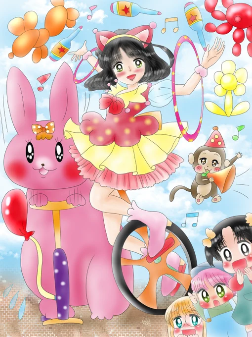 女の子の職業紹介挿絵「大道芸人」 #漫画 #職業紹介 #女の子 #大道芸人 https://t.co/FQapyPeoph 