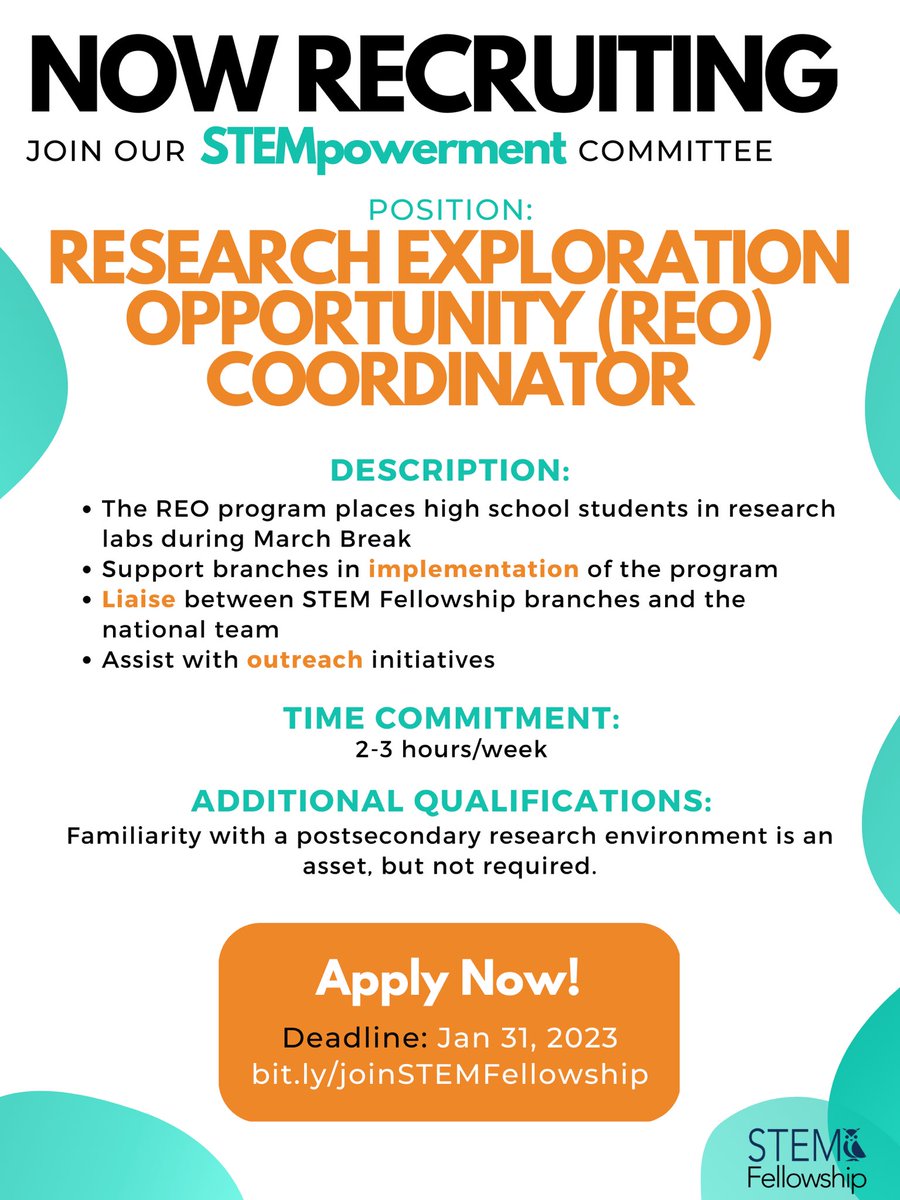 📣 STEM Fellowship is recruiting! Apply now to the STEMpowement committee!

⏰ Applications close January 31, 2023!