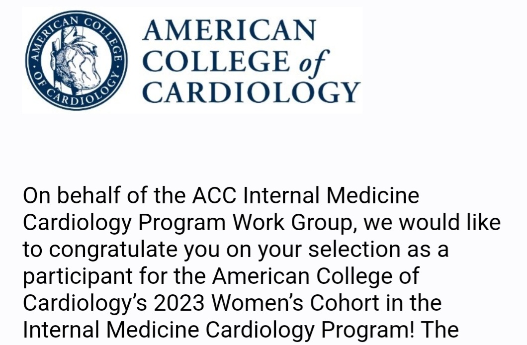 Truly grateful for this amazing opportunity to be a part of @ACCintouch Women's Internal Medicine Cardiology program. Eagerly looking forward to join the team and learn from incredible mentors! #ACCWIC #ACCdiversity @HFnursemaghee @DrQuinnCapers4