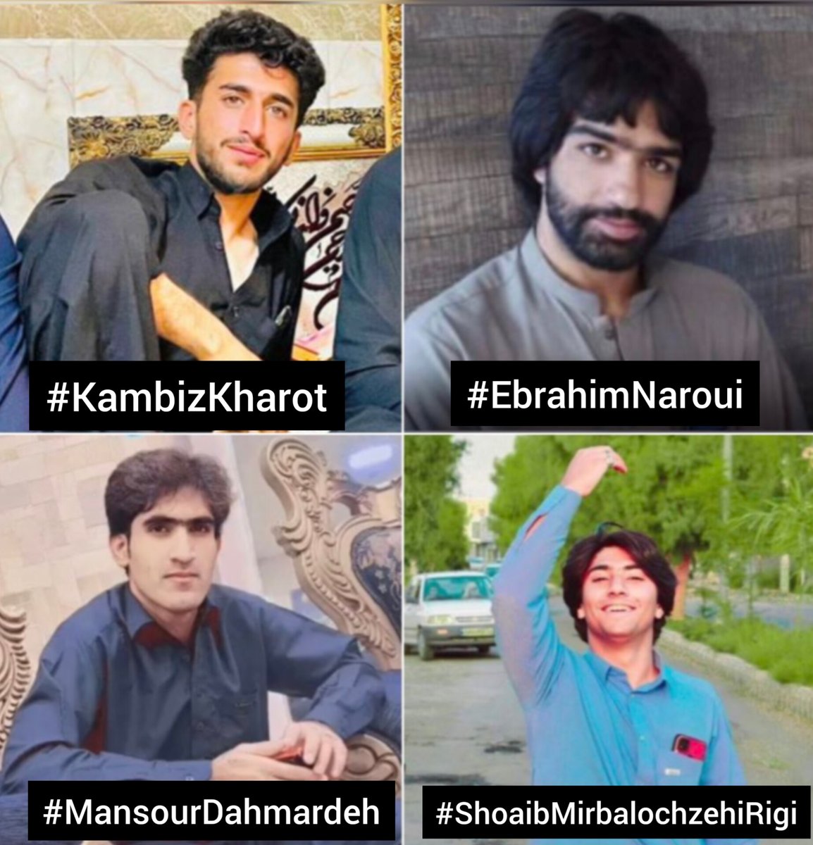 #EbrahimNaroui, a 25 years old years old baloch protester has been sentenced to death by the IR regime on the charge of Moharebeh (waging war against God) without having a lawyer
 #KambizKharot #ShoaibMirbalochzehiRigi and #MansourDahmardeh are sentenced to death too.
#MahsaAmini