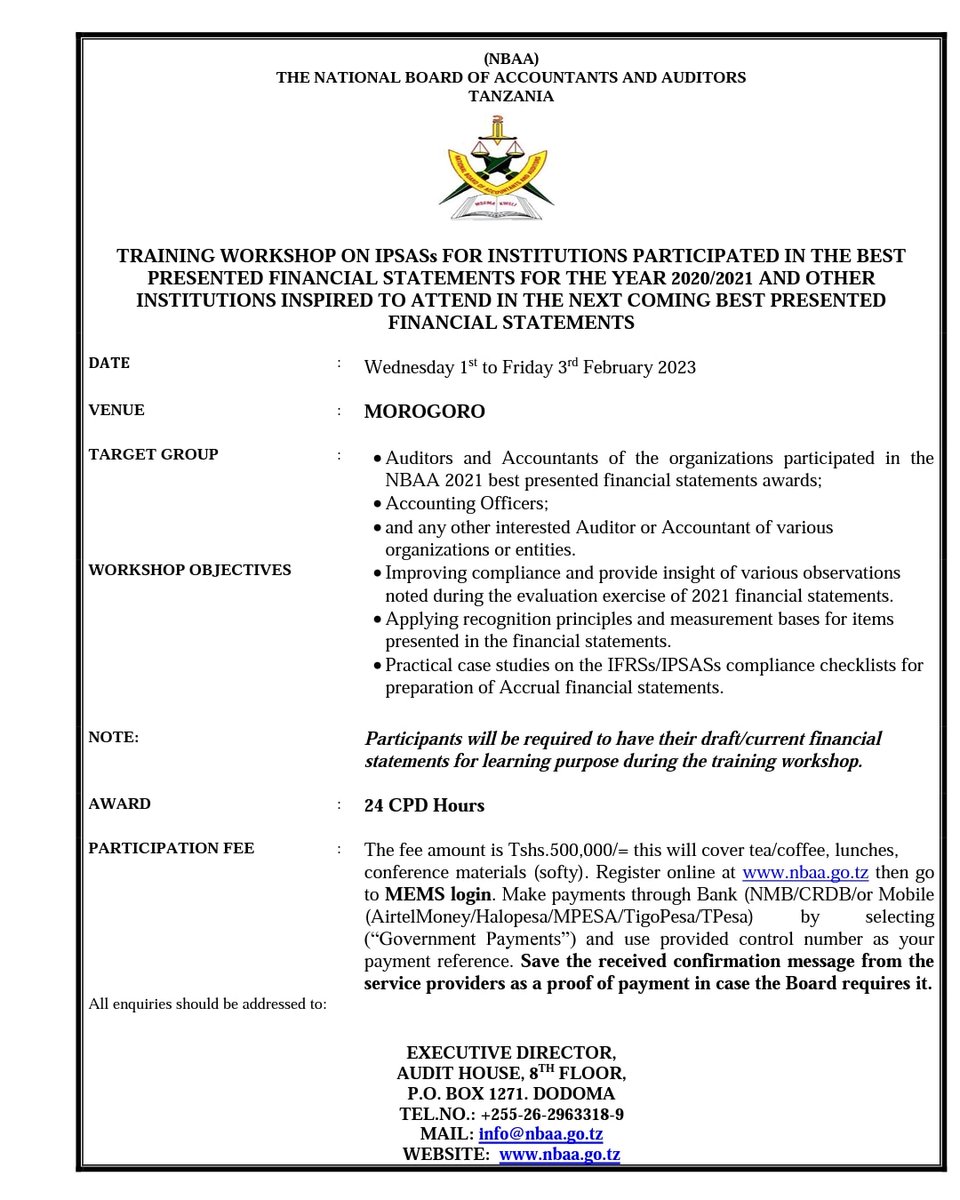 Training workshop on IPSAS - February, Morogoro