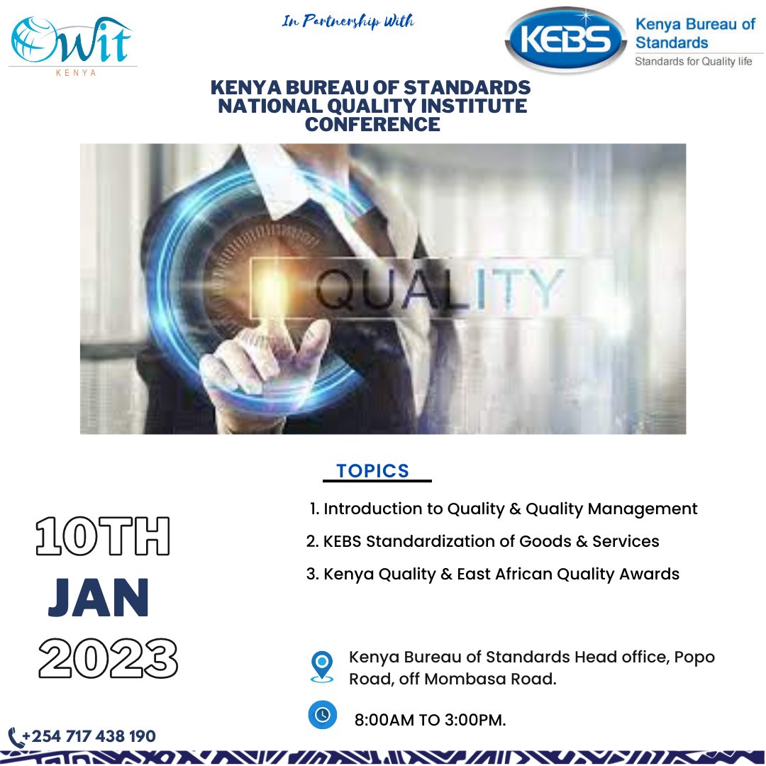 OwitKenya's tweet photo. Organization of Women in International Trade (OWIT) Kenya in partnership with Kenya Bureau of Standards Conference. 10th Jan 2022. 

#qualitycontrol #qualitymanagement #wamamanabiashara https://t.co/RtovXS9TLK