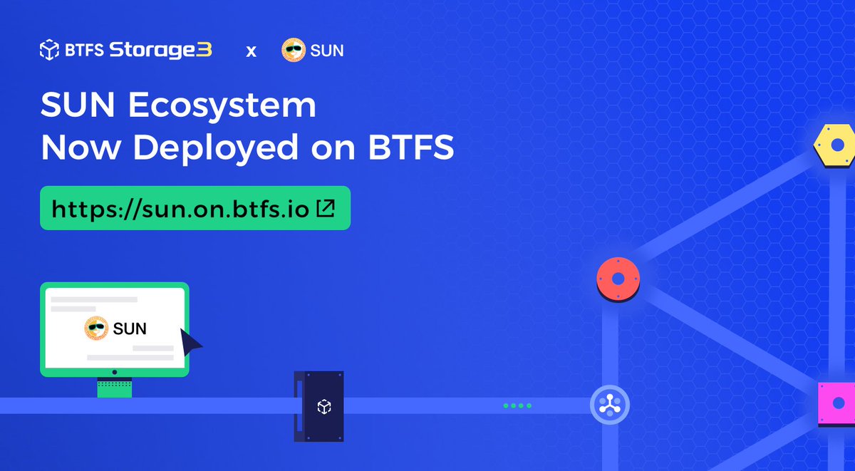 BitTorrent's tweet photo. 📢 @defi_sunio Foundation website has now been deployed on the #BTFS network.
You can visit the website:
https://t.co/t7uIDxCnnd
#BTFS #Storage3 #APENFT https://t.co/7i9hz9vgER