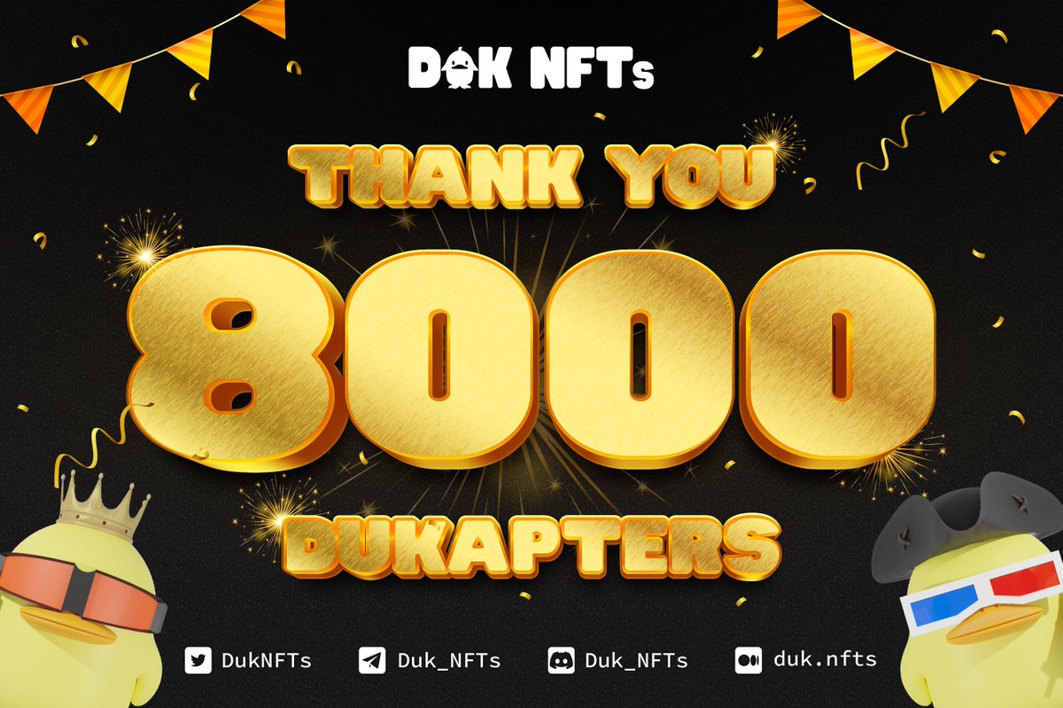 8⃣0⃣0⃣0⃣ (nearly 9K) is a crazy number 
Thanks for your support, DukApters ❤️❤️
We hope to see you soon at 10AM UTC today at duknft.com at the new minting event
#DukApt #AptosNFTs #DukNewMinting