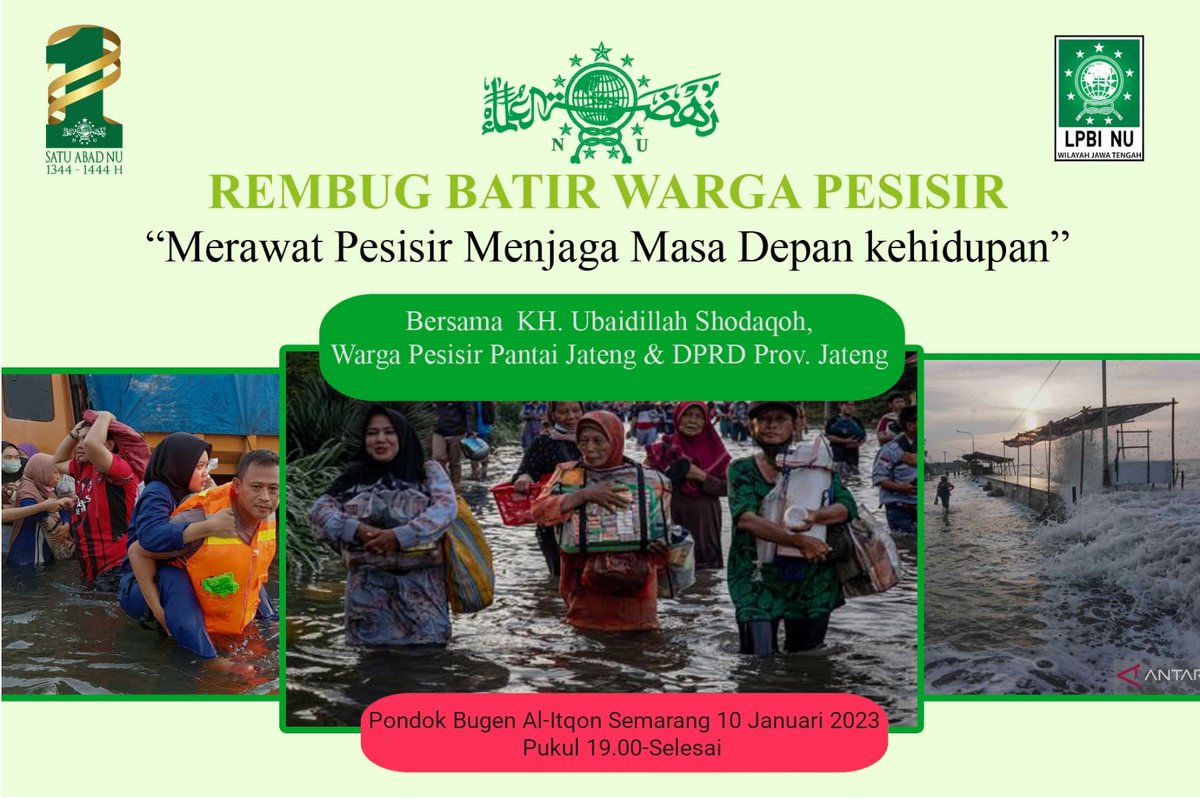 Banjir dan rob di sepanjang wilayah pesisir pantai utara Jawa Tengah harus menjadi 
perenungan kita bersama. Bukan u/ menunjukkan siapa yang paling bertanggung jawab 
tetapi untuk menyusun kerja bersama dari segenap pihak agar masyarakat <a href="/Ubaidullah_Sdq/">ubaid</a> <a href="/uwiewin/">win arti😊</a> <a href="/muzamilmahmud/">muzamil</a>