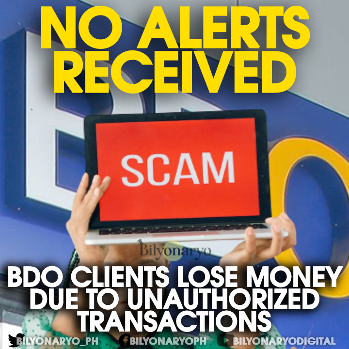 bilyonaryo_ph's tweet photo. Some depositors of BDO Unibank have reported losing as much as P200,000 due to unauthorized transactions involving their accounts, with the Sy-blings’ bank supposedly failing to notify them about the suspicious purchases or withdrawals.

Read story: https://t.co/gif3NQ6ESb https://t.co/KjOAL61BOd