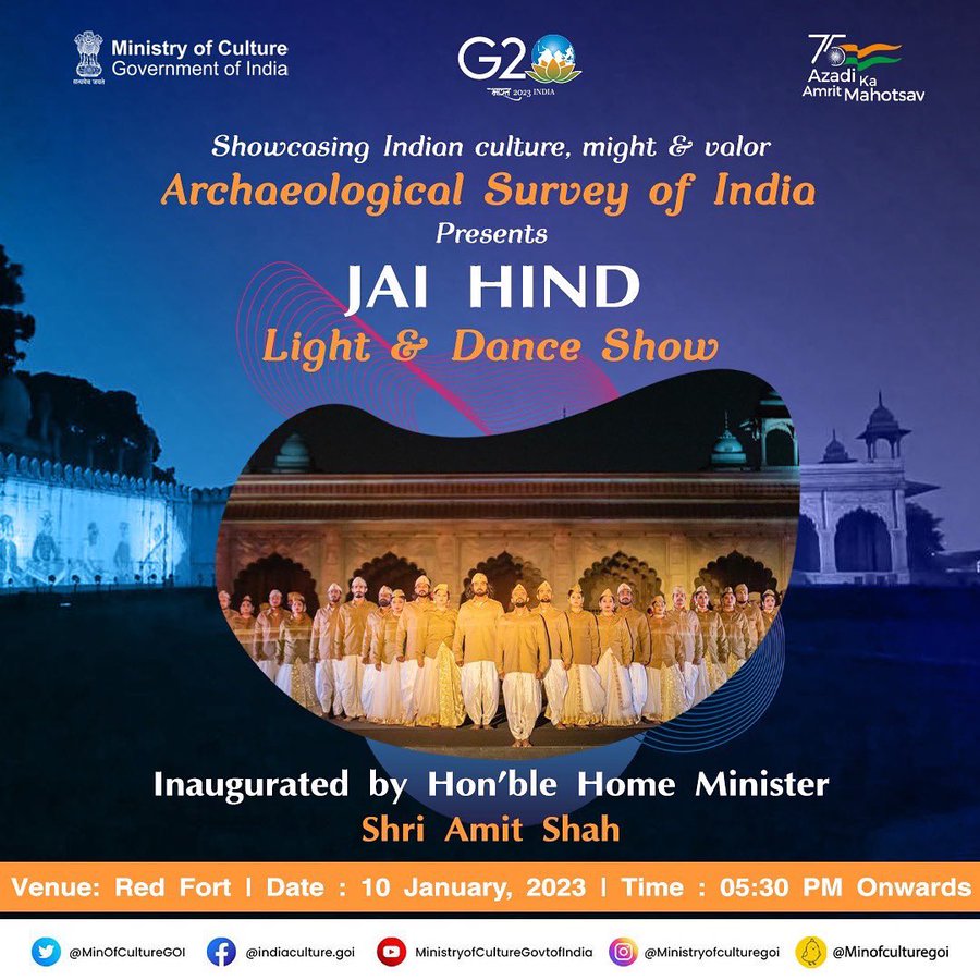 india_narrative's tweet image. Home Minister @AmitShah will inaugurate the ‘Jai Hind-Light and Sound Show’ at Red Fort, New Delhi, today at 06 PM 

The show is organized by @ASIGoI, where audiences can witness the rich culture and valour of India 🇮🇳

#IndianNarrative