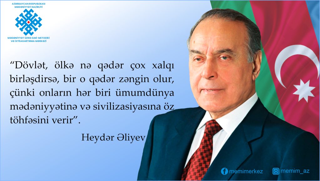 SadaKHALAFBAYLI's tweet photo. #MEMIM #Mədəniyyət #Öyrən #Faydalan #Azərbaycan #HeydərƏliyev100 https://t.co/5ATzUg81Rf