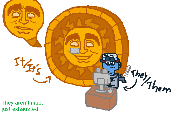 Fighting4Flower's tweet photo. The Wheel of Enormous Proportions &amp; M. Bubbles when they see themselves get misgendered for the 1000th time that week:

#jackboxfanart #boxrot #thejackboxpartypack8 https://t.co/lHxRESuX7d