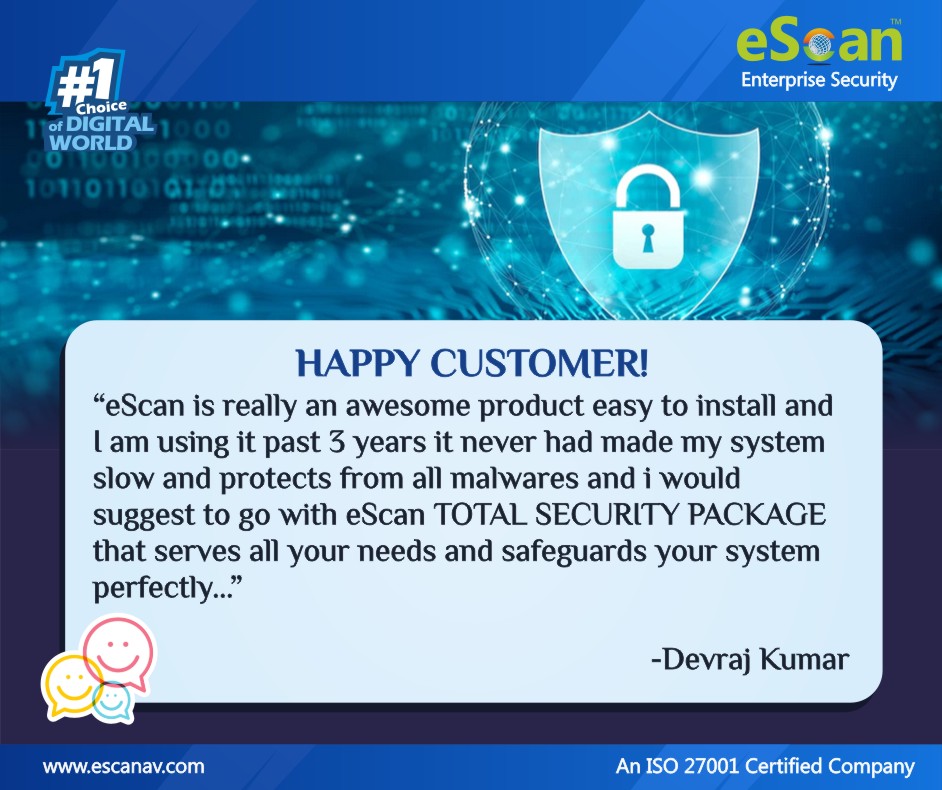escan_tweet's tweet photo. Happy Customer!
.
#eScan #antivirus #infosecurity #cyberattack #dataprotection #emailsuccess #ransomware #cybersecurityexpert #cloudsecurity #microsoft #endpointsecurity #privacy #emailstrategy #secureemail #business #emailsignature #emtdistribution #emailing #itsupport https://t.co/p753TYpfKR