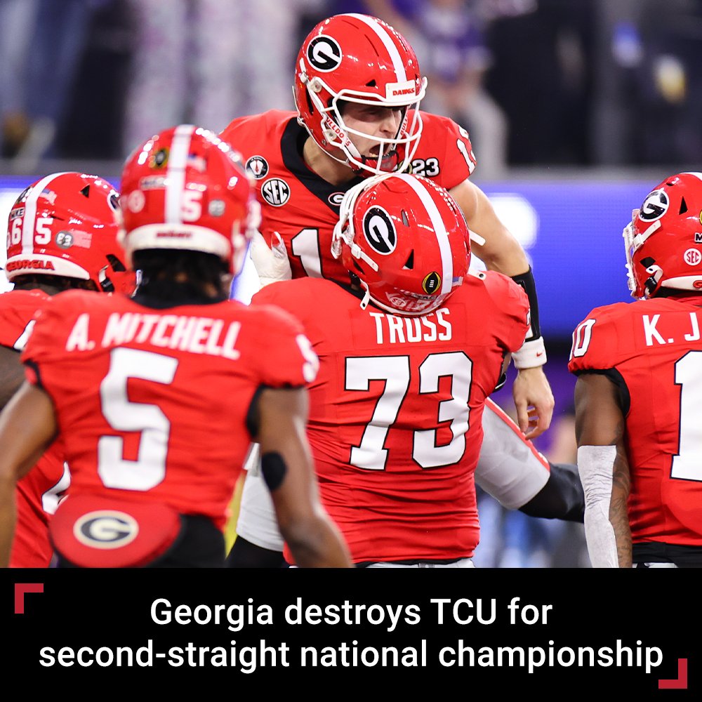 BACK-TO-BACK: An old-fashioned Georgia Bulldogs beatdown resulted in the most points ever scored in a national championship game, beating the TCU Horned Frogs 65-7. fxn.ws/3QqcTCr