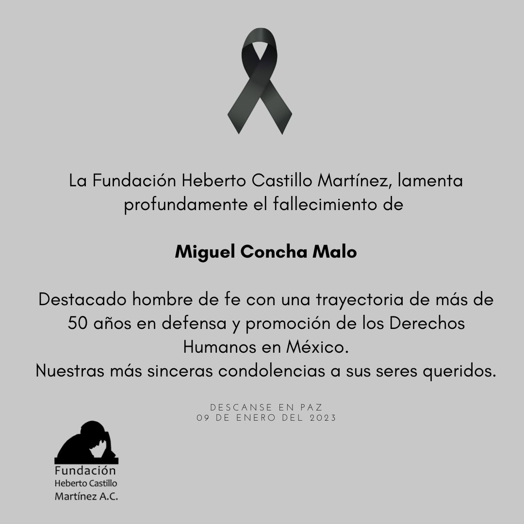 Lamentamos profundamente el sensible fallecimiento de Miguel Concha Malo, destacado hombre de fe con una trayectoria de más de 50 años en defensa y promoción de los Derechos Humanos en México.
Nuestras más sinceras condolencias a sus seres queridos.
#QEPD