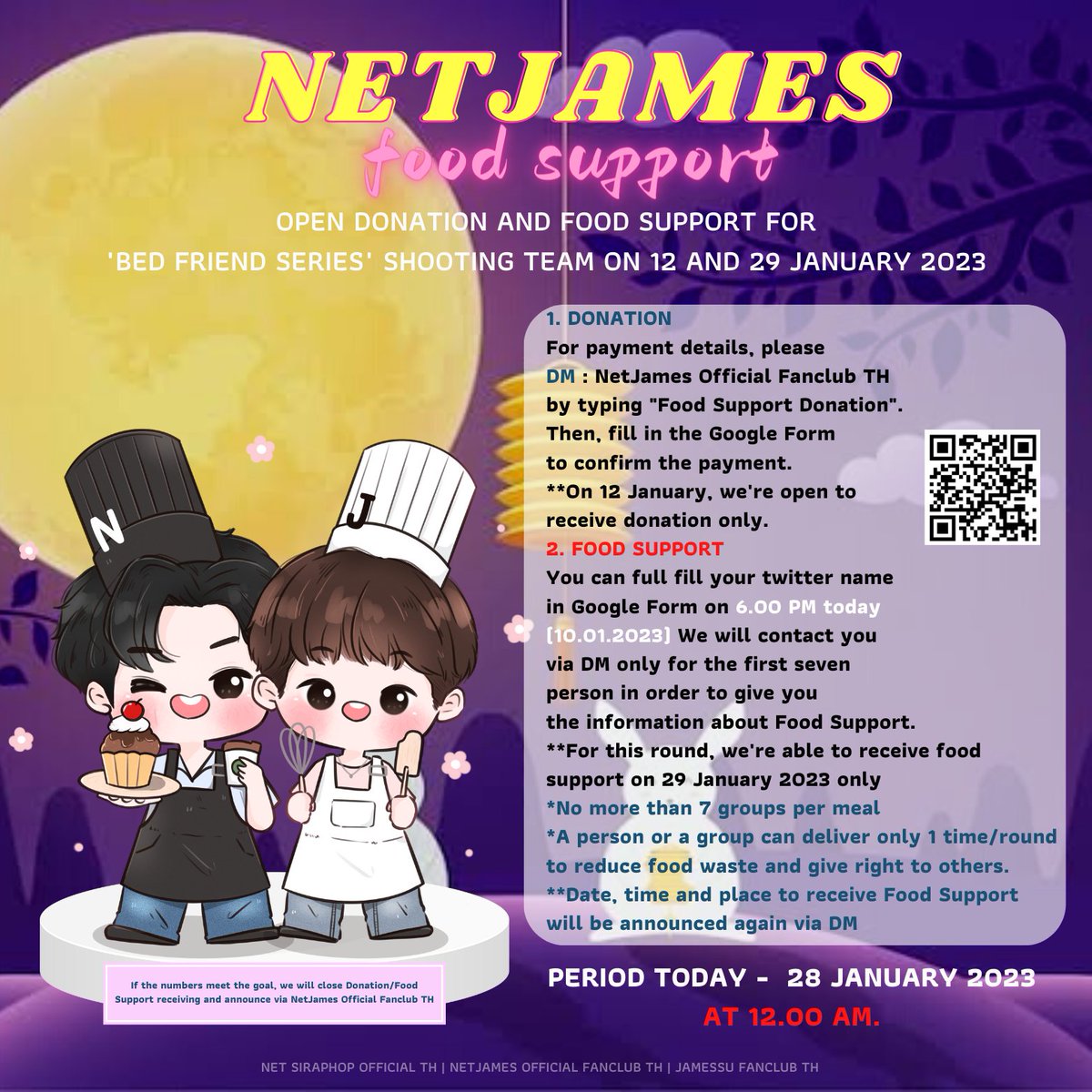 🍬🍭 #NetJamesCuisines  𓌉◯𓇋 

สวัสดีค่า ~ ร้านอาหารของ #เน็ตเจมส์ เปิดทำการอีกครั้งแล้วค่า สำหรับกองถ่าย #อย่าเล่นกับอนลseries

เปิดรับโดเนทสำหรับคิววันที่ 12.01.2023
และรับ Food Support สำหรับคิววันที่ 29.01.2023

รายละเอียดเพิ่มเติมในภาพค่ะ

#NetJames
#netsiraphop #JamesSu