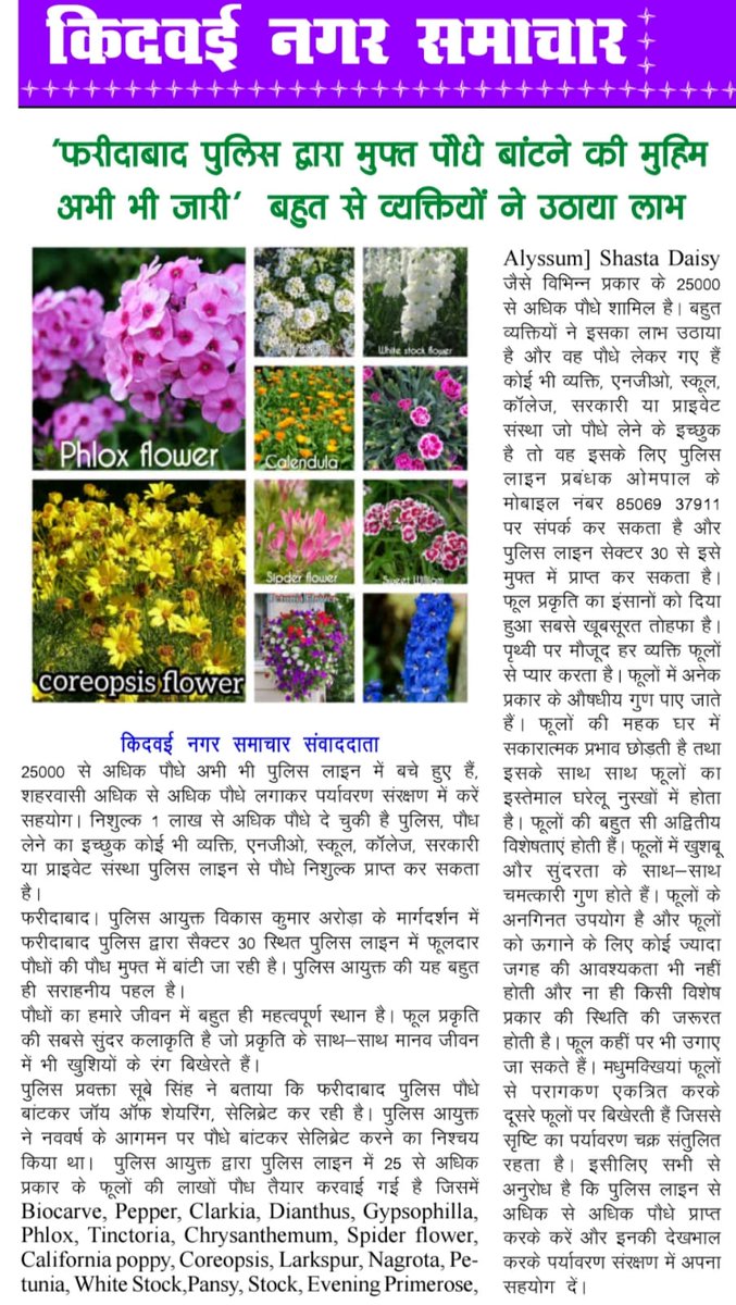 FBDPolice's tweet photo. #फरीदाबादपुलिस द्वारा निशुल्क फूलदार पौधे दिए जा रहे हैं

इच्छुक व्यक्ति,एनजीओ,स्कूल/कॉलेज इत्यादि,लाइन प्रबंधक ओमपाल से 8506937911 पर संपर्क करे

अभी तक 1लाख से अधिक फूलदार पौधे पर्यावरण प्रेमी ले जा चुके हैं

25 हजार से अधिक अभी भी उपलब्ध है @police_haryana @DC_Faridabad https://t.co/jkIb9heBXq