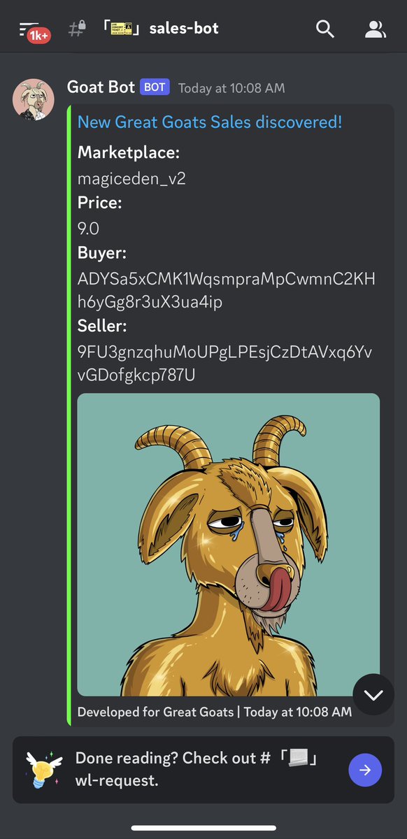 #GOLD fur <a href="/GreatGoatsNFT/">Great Goats</a> sold at 9 Sol <a href="/MagicEden/">Magic Eden 🪄</a> !! 👑🐐
Happy to see new people joining Gold DAO ❤️
#GOATISH 📈
