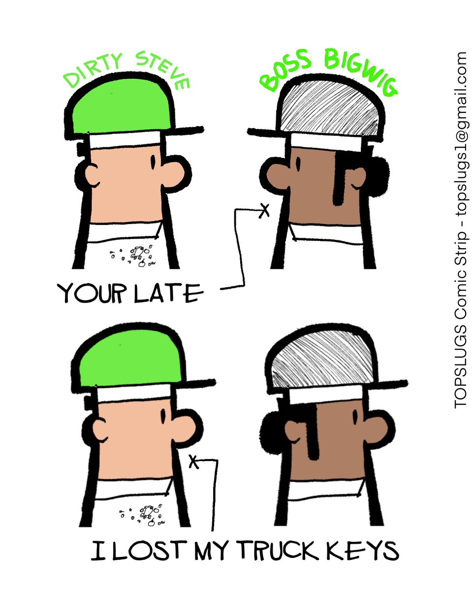 topslugs's tweet photo. Dirty Steve has a million and 1 excuses for why he’s late to work. Find out why, everyday @topslugs daily comic strip. Are you ready to clock in or clock out? #Tuesday #100daysofdh https://t.co/OnpkRzhxaf