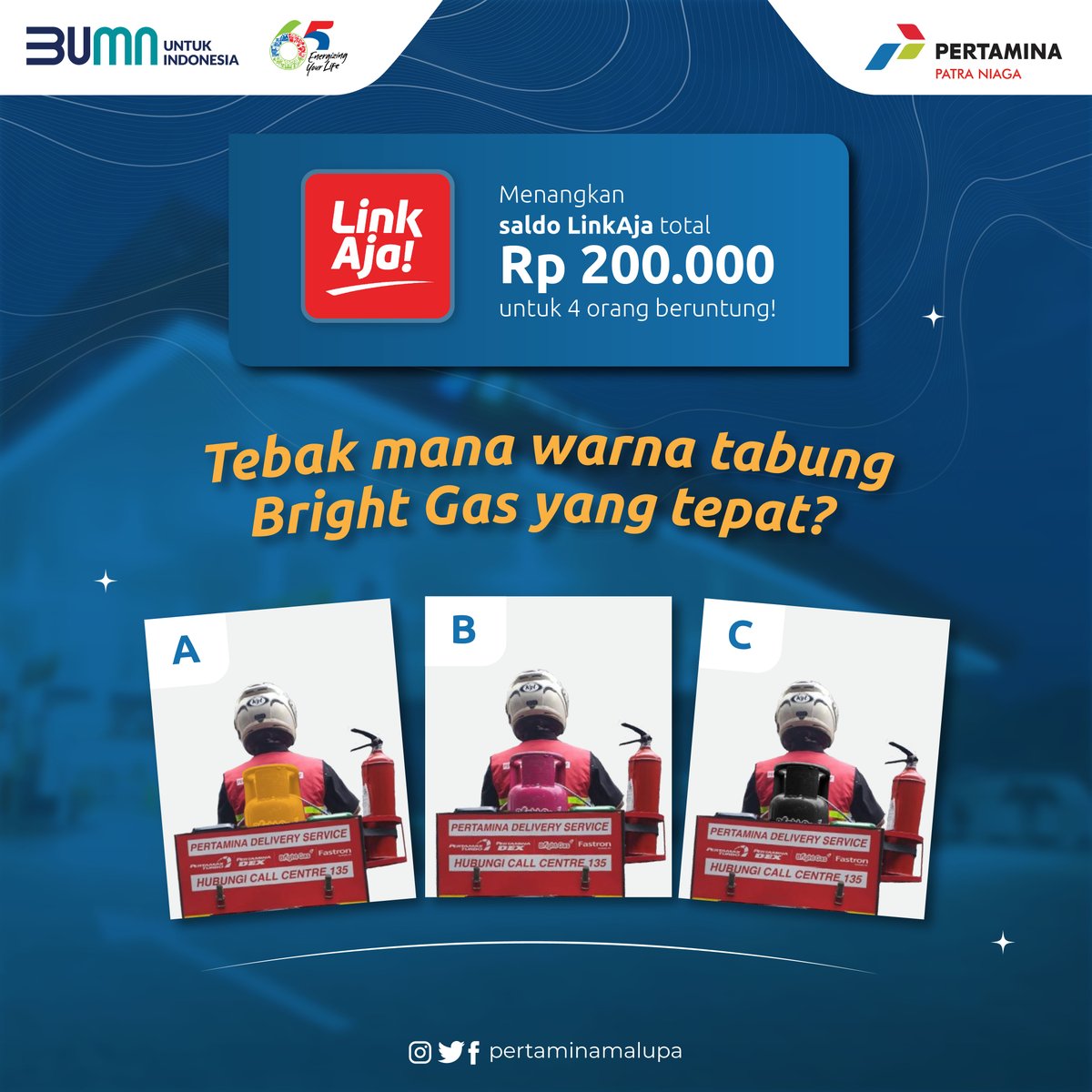 pertaminamalupa's tweet photo. Cukup tebak warna asli tabung Bright Gas bisa dapat hadiah?😱
Yuk, jawab pertanyaan di bawah dan raih kesempatan hadiah LinkAja total senilai Rp 200.000! 

Syaratnya:
1.Follow Twitter @pertaminamalupa
2.Tulis jawabanmu dengan cara quote retweet
3.RT postingan @pertaminamalupa https://t.co/xPKDKMgoWL