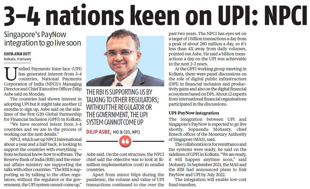 TheDilipModi's tweet image. @dilipasbe , MD &amp;amp; CEO of @NPCI_NPCI , shared that 3–4 countries have shown interest in adopting UPI. I&apos;m thrilled to see global leaders recognise the role of UPI in driving financial inclusion. 
We aim to take UPI deeper in rural Bharat. 

#RuralFintech #DigitalPayments #UPI