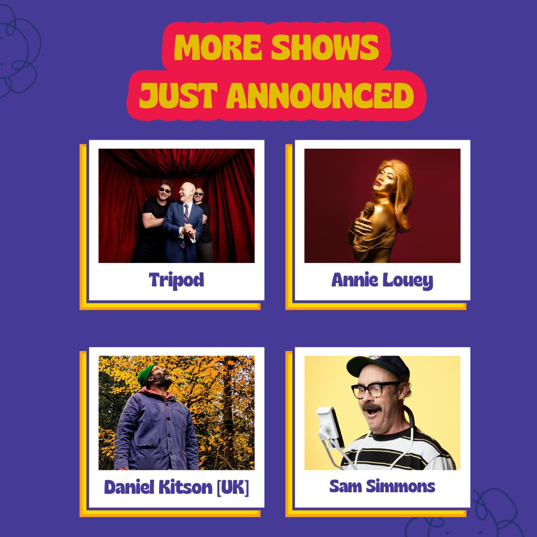 Melbourne International Comedy Festival (@micomfestival) on Twitter photo New year, new shows! 📣
<a href="/TripodActual/">Tripod Actual</a>, <a href="/annielouey/">Annie Louey</a>, <a href="/fydanielkitson/">@fyeahdanielkitson.bsky.social</a> & Sam Simmons are now on sale at micf23.au/2023 New year, new shows! 📣
<a href="/TripodActual/">Tripod Actual</a>, <a href="/annielouey/">Annie Louey</a>, <a href="/fydanielkitson/">@fyeahdanielkitson.bsky.social</a> & Sam Simmons are now on sale at micf23.au/2023