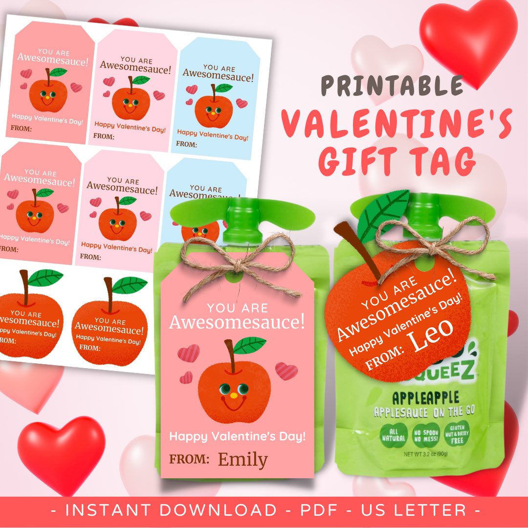 KidsMeg's tweet photo. Looking for some fun ideas for Valentine's Day Gift for kids' classroom?⁣ Look no further! This tag is designed to be attached applesauce pouches and perfect candy-free gifts for preschoolers!⁣
Shop here👉 https://t.co/nxTtdVgBbE @Etsy https://t.co/dalfjjkIvV