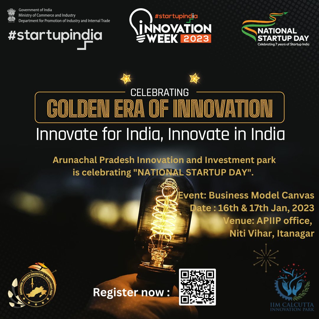 APIIP_ApStartUp's tweet photo. Come and Join us to celebrate the Arunachal's never-ending entrepreneurial spirit. APIIP celebrates National Startup Day on 16th & 17th Jan, 2023. Innovation, entrepreneurship, and a thriving startup ecosystem in Arunachal Pradesh.
#startupindia #dpiit #apiip #entrepreneurship https://t.co/3KHTL8qXpG