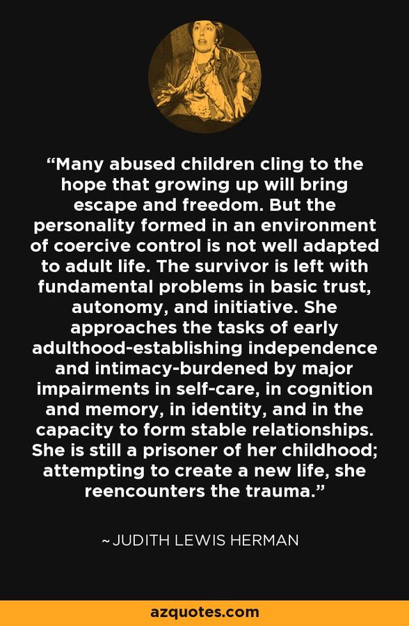 Judith Lewis Herman is an American psychiatrist, researcher, teacher, and author who has focused on the understanding and treatment of incest and traumatic stress. Wikipedia