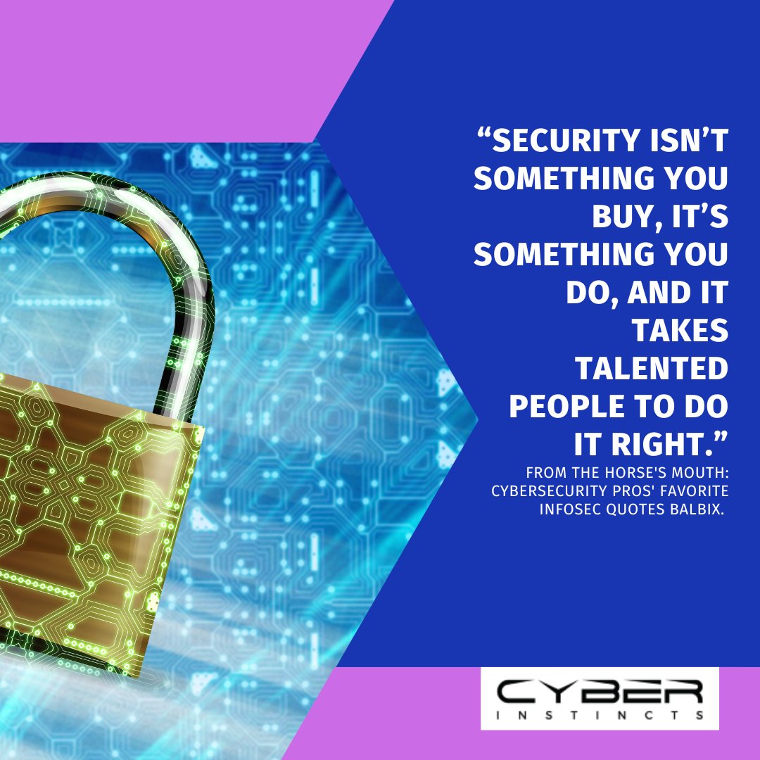 CyberInstincts1's tweet image. “Security isn’t something ...”
From the horse's mouth: Cybersecurity Pros' Favorite Infosec quotes Balbix
#programmer #Balbix #codecomplete #python #developer #javascript #code #coder #technology #html #computerscience #codinglife #java #security #tech #cybersecurity #Sweden