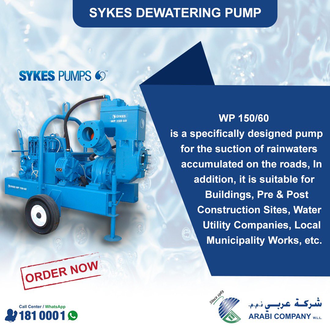 مضخات سايكس خيارك الأول لسحب أو تصريف المياه المتراكمة بسبب الأمطار، ومناسبة لمواقع  البناء ، ومرافق المياه ، وأعمال البلدية والمباني أيضًا. اطلبه الأن