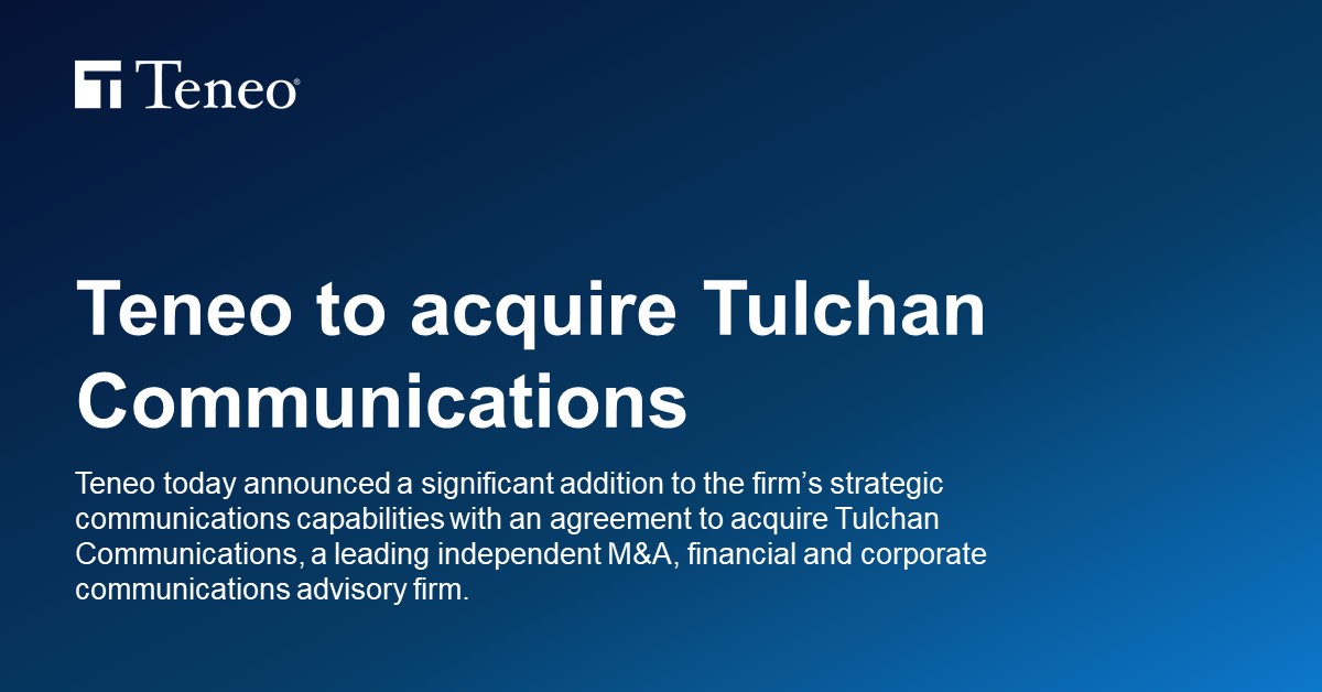 We are pleased to announce an agreement to acquire @TulchanComm, a leading independent M&A, financial & corporate #communications advisory firm. The acquisition will significantly strengthen Teneo’s #strategiccommunications capabilities around the world. hubs.li/Q01xtwYb0